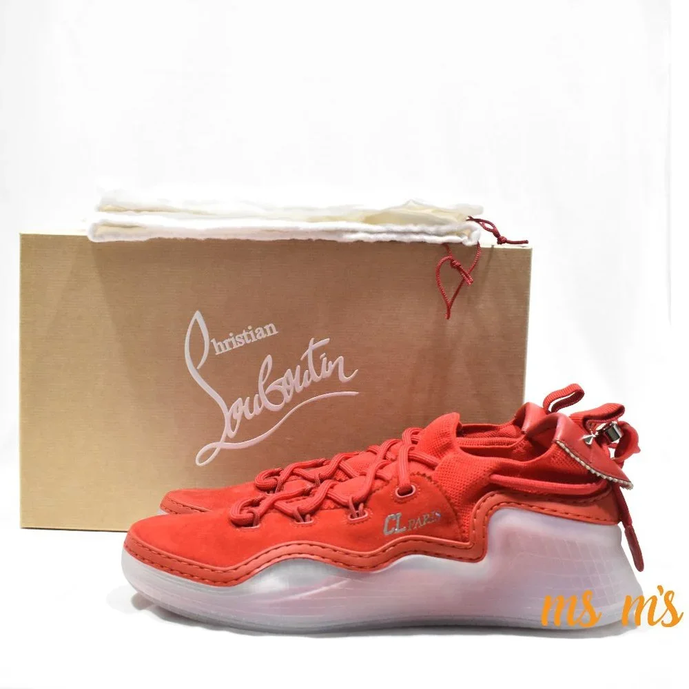 NIB Christian Louboutin Donna Clear Sole Red Suede Low Top Sneakers - Picture 1 of 8